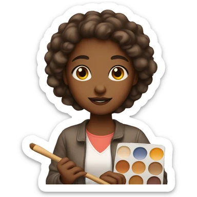 brown artist girl holding a palette sticker