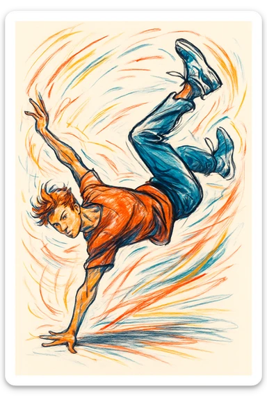 illustration of a person performing acrobatic moves, style 8 sticker