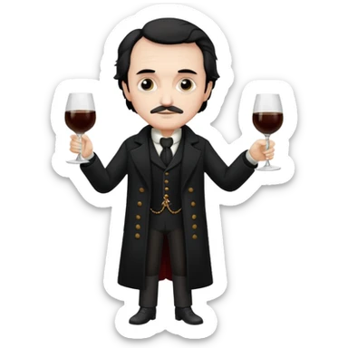 edgar allan poe at christmas full body holding a glass of amantillado sticker