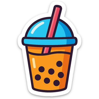 milktea paper cup with a dome lid and straw, stylized, fun sticker