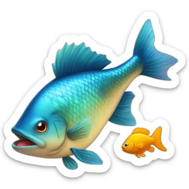 big fish getting fried and a small fish watching sticker