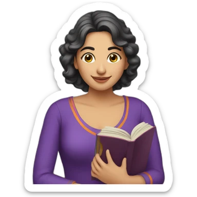 Armenian women with the purple clothes reading book and looking at camera and smiling  sticker