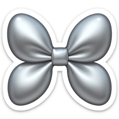 A cute bow emoji made of polished silver chrome, smooth rounded loops, glossy metallic surface, soft mirror reflections, subtle highlights, minimal and adorable proportions, iOS emoji style, centered composition, clean white background, soft studio lighting, no text, no outline, ultra high quality sticker