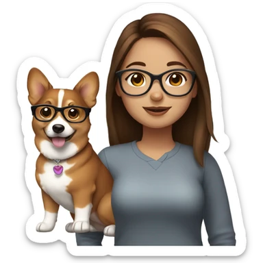 Brown hair girl with glasses with corgi sticker