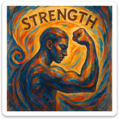 visual interpretation of the concept of strength, creative and artistic sticker