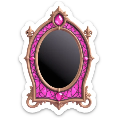 3D gothic mirror with pink stained glass inlays, ornate and luminous sticker