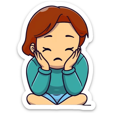 woman sitting and crying covering her face with her arms sticker