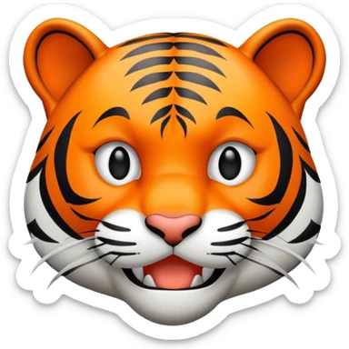trolling tiger face with mischievous grin for Twitch emote sticker