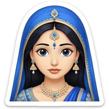 indian bride with long black hair and blue wedding clothes sticker