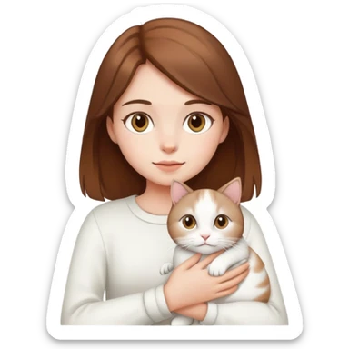 Brown-haired girl holding a white cat sticker