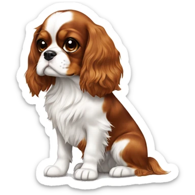 Girl cavalier king charles spaniel dog brown and white sticker