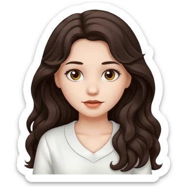 A girl in white with dark brown long wavy hair and very white skin sticker