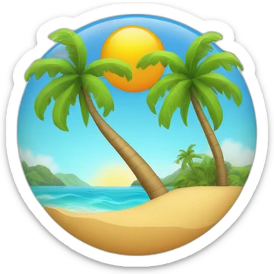 sun, ocean, island with palm tree sticker