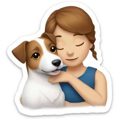whit brown haired girl hugging jack russell terrier sticker