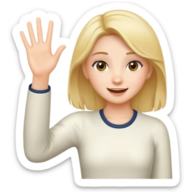 girl excitedly waving her hand hello sticker