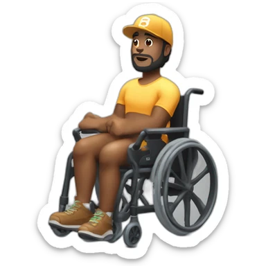 big-bellied, muscular black man with beard and ball cap in a wheelchair sticker