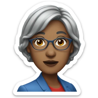 Grey long hair with blue streak and red tipped bangs on a lady in her late 40s sticker