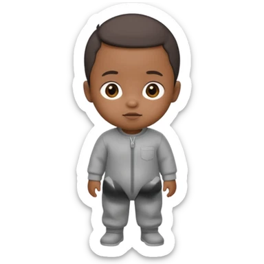 Black baby with straight face in a grey jumpsuit sticker