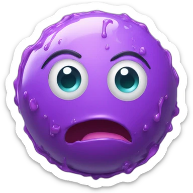 3d sphere with a cartoon fearful lilac Slime skin texture with kind eyes sticker