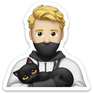 white man in tracksuit holdin black cat like a baby in arms sticker