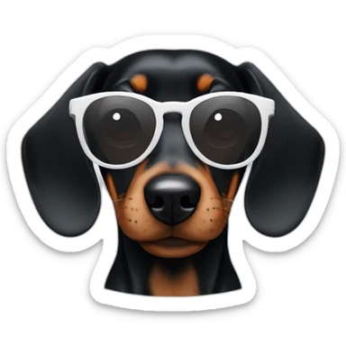 black Dachshund dog face with white rounded sunglasses sticker