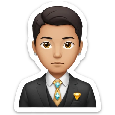 a male asian that have the qualities of rationality, smart career move with diamond and luxsury items , romantic non-involvement facial expression, and cosmopolitanism sticker