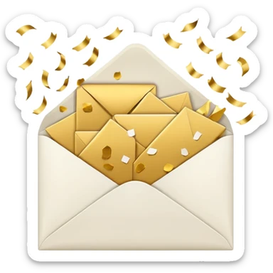 white envelope and gold confetti sticker