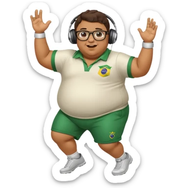 make an guy called pedro who is dancing with a football and playing brazzilian phonk and hee has glasses and is obese sticker