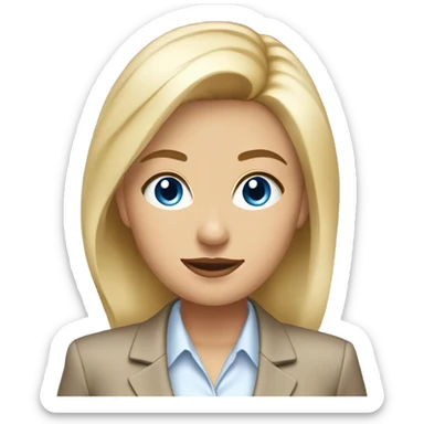 Young business women, with blond hair and blue eyes wearing a tan suit sticker