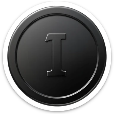 Emoji icon of a black coin with engraved number 1, minimalist style, isolated sticker
