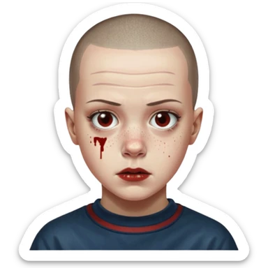 Eleven from stranger things season one buz cut and bloody nose  sticker
