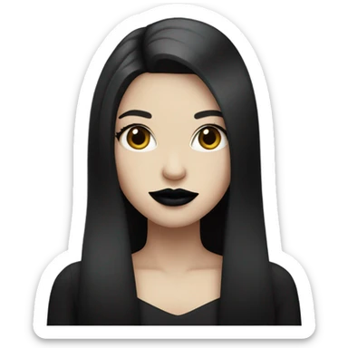 Pale girl with long black hair and black lipstcik sticker