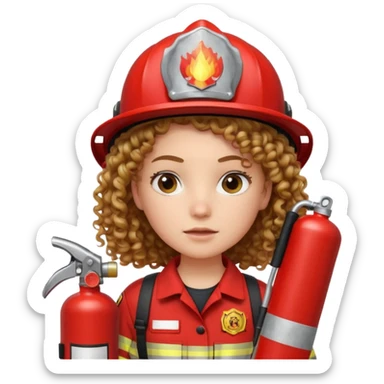 Firefighter girl curly hair with red uniform fire extinguisher sticker