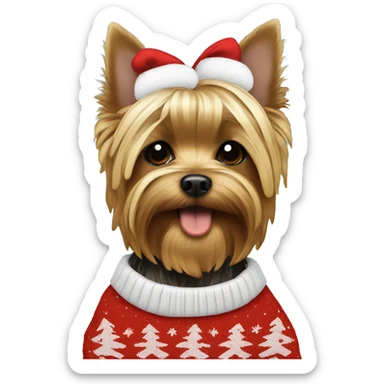 yorkie wearing a christmas sweater sticker