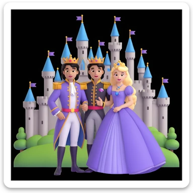 prince and princess Disney dress close up photo in castle background sticker