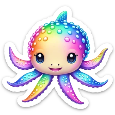 Kawaii pastel neon rainbow bedazzled sea creature sticker