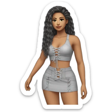 shakira realistic lace up crop top and grey mini skirt sticker