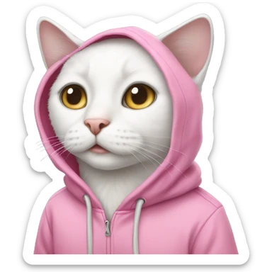 White cat wearing pink hoodie sticker