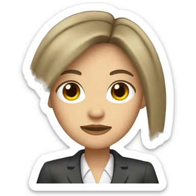 Female defense attorney with long black hair with brown suit sticker