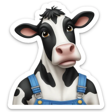 black and white cow in overalls closeup sticker