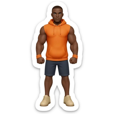 Black male look superstrong and big arms orange hoodie and beige shoes full body sticker