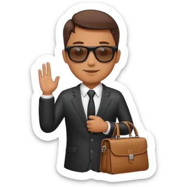 a businessman with sunglasses and a bag in his arm sticker