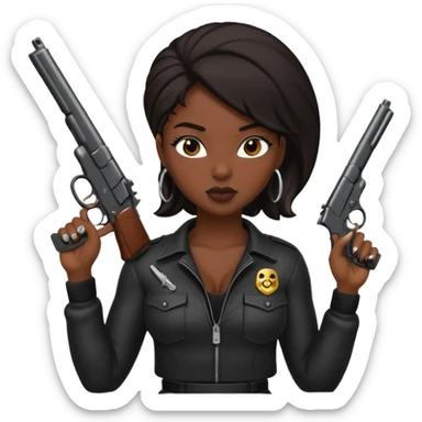 A sexy black female gang member with a gun sticker