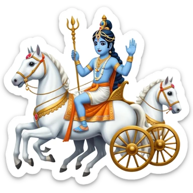 Lord Krishna driving a chariot ,seven white horses in front of the Chariot and Arjun riding the Chariot. sticker