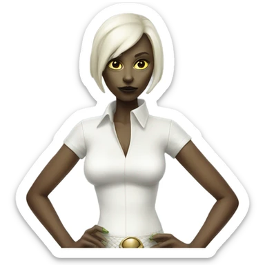 reptilian alien woman in white leather mini skirt, full figure sticker
