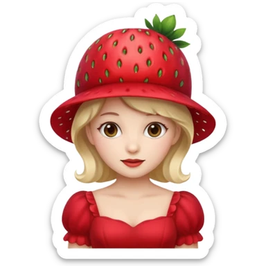 Strawberry shortcake human girl full body and legs with a strawberry hat on her head and dress without a cake sticker