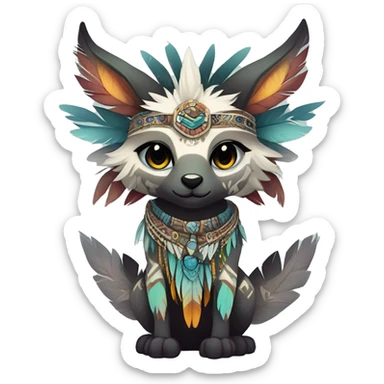 cute edgy ethereal shy epic tribal fantasy animal fursona Fionbri creature by griffsnuff & LiLaiRa & Falvie with exotic colors with intricate patterns and feathers and headdress and necklace full body sticker