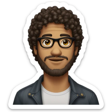 Egyptian men + 23 years old + medium curly hair + light beard + brown eyes + chubby + wayfarer black glasses sticker