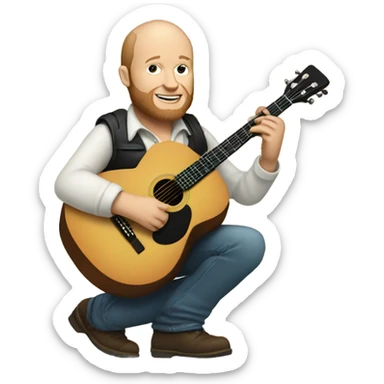 Stan Rogers holding a guitar sticker