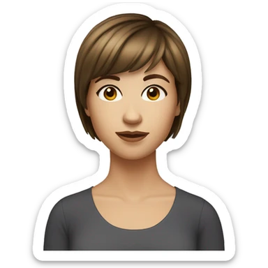 woman with short brown hair and bangs with hazel eyes light skin sticker